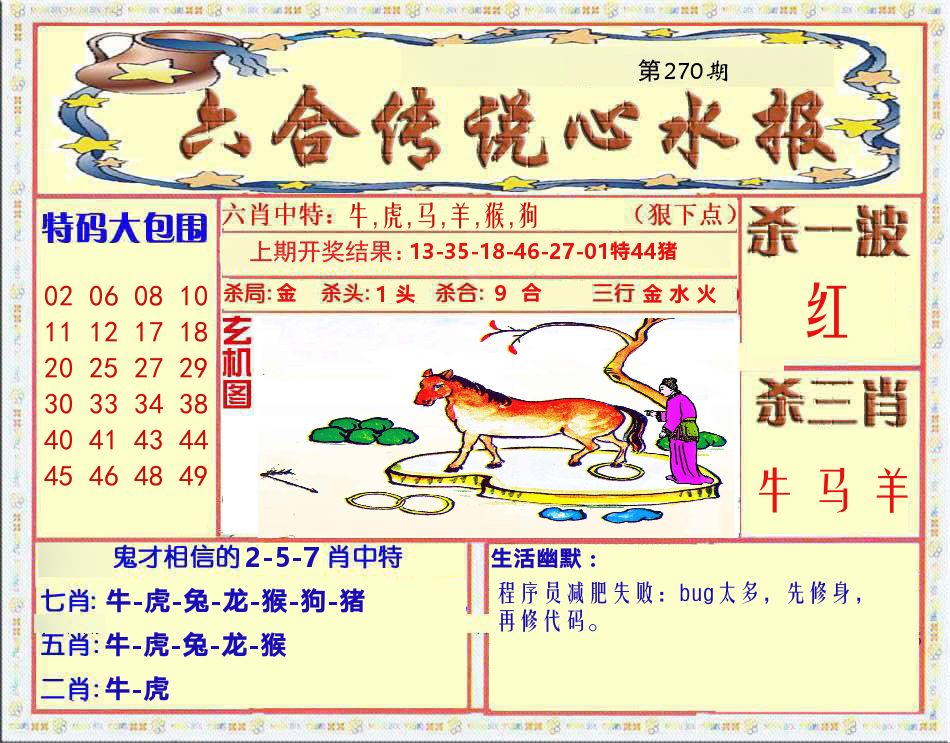 六合传说心水报 第270期