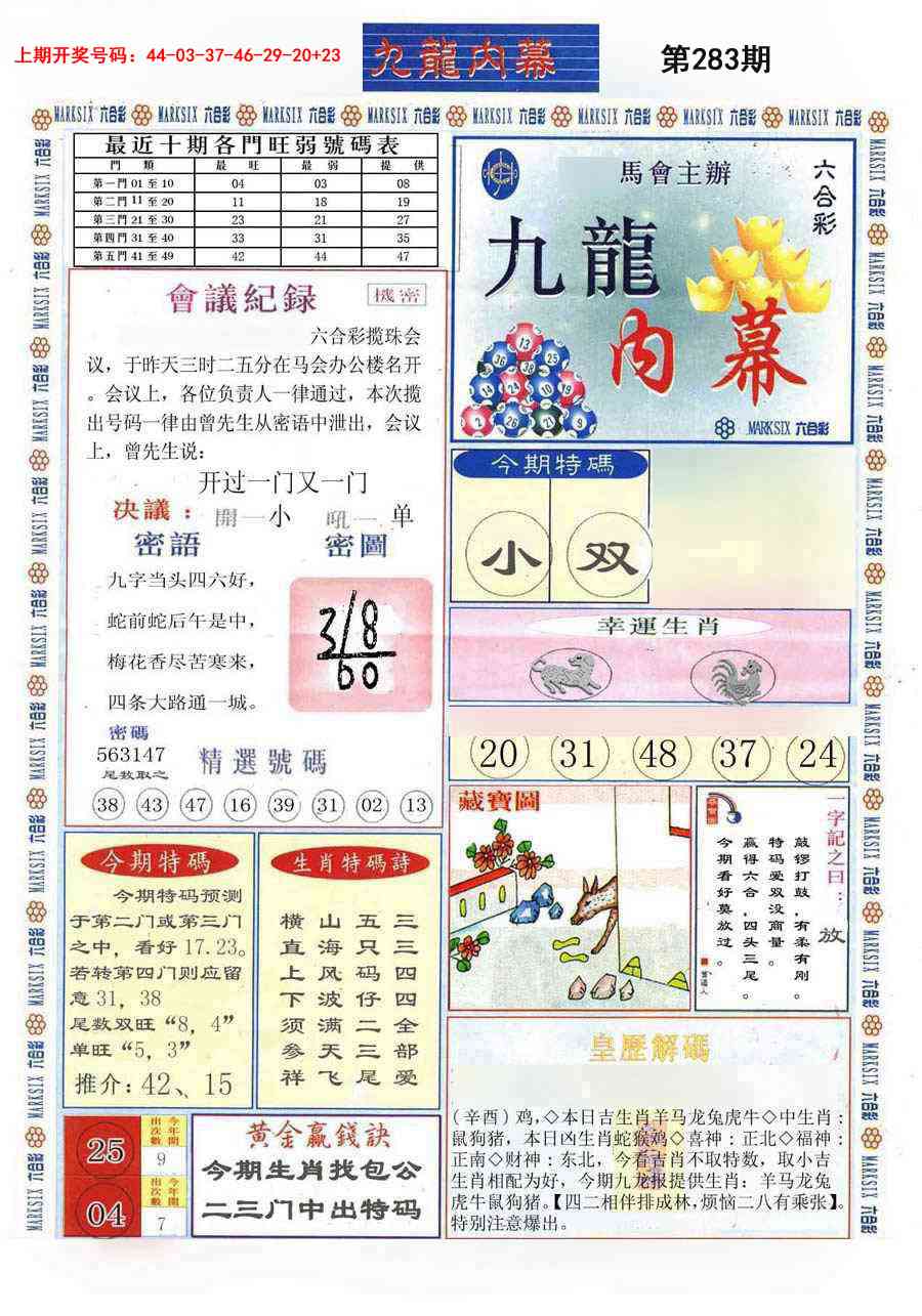 (新版)九龙内幕A 第283期