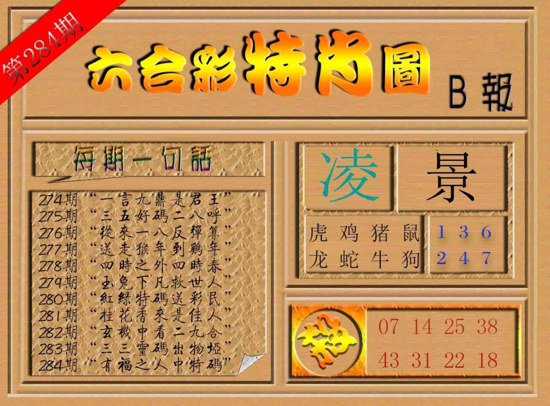 六合彩特肖图b 第284期