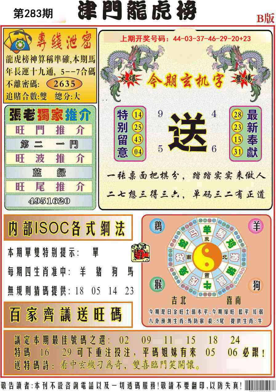 津门龙虎榜B 第283期