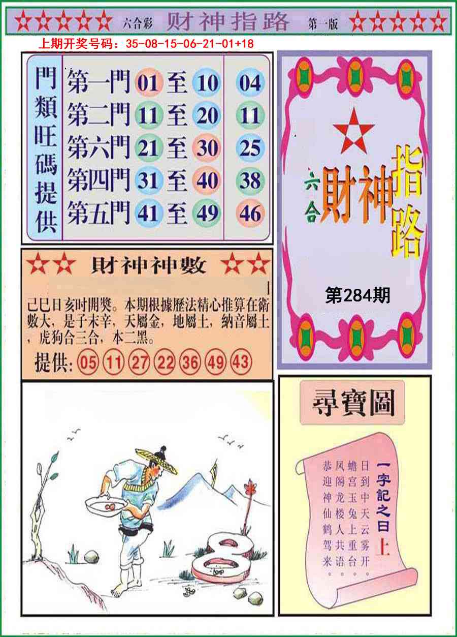 财神指路A 第284期