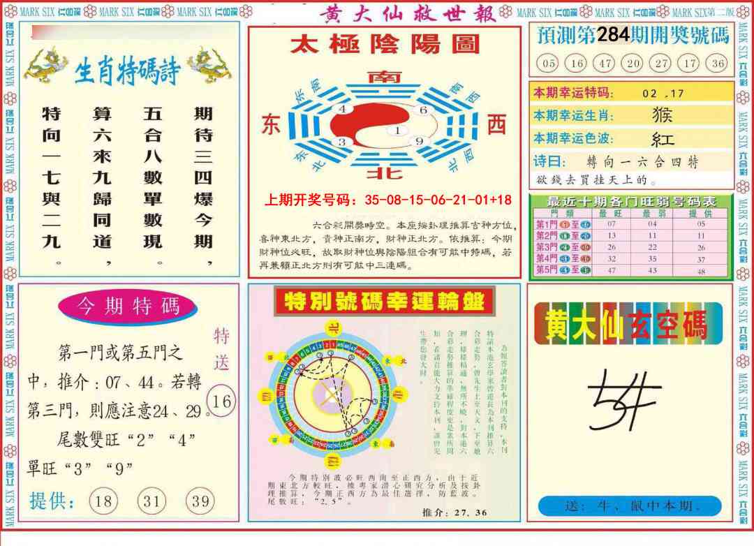 新黄大仙救世B 第284期