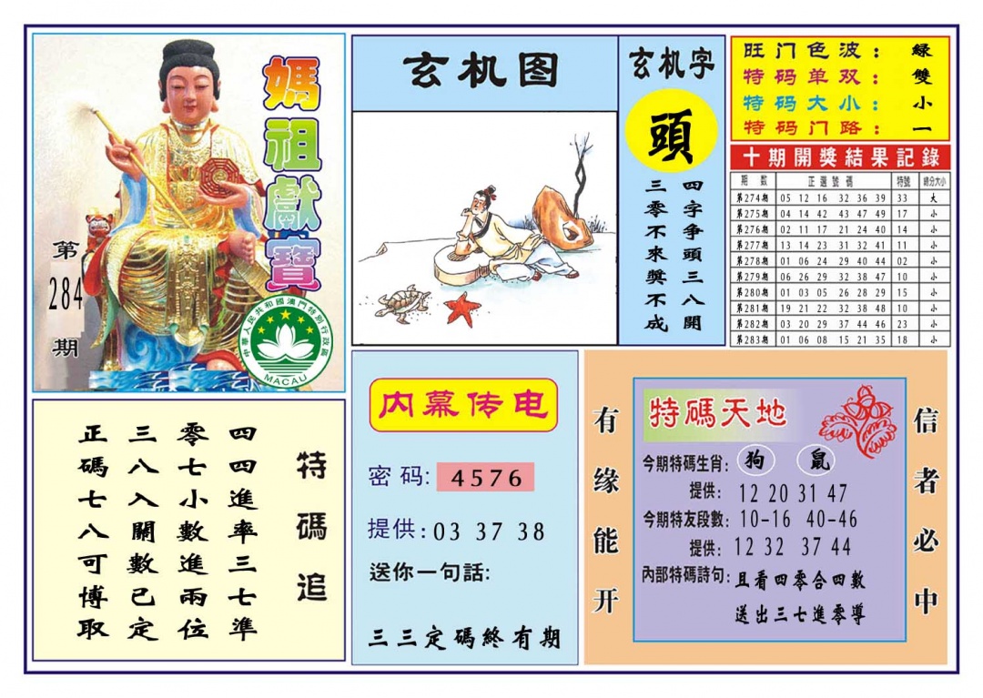 马祖献宝 第284期