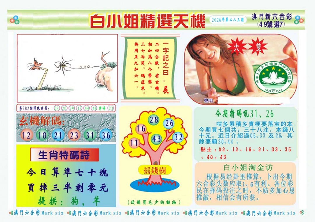 白小姐精选玄机A 第283期