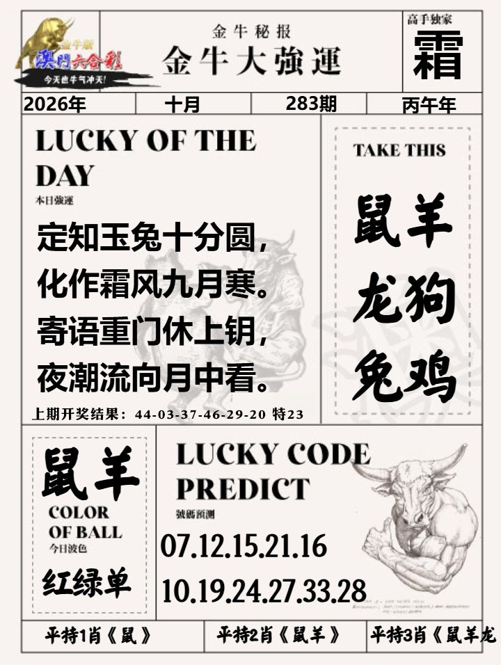 金牛大强运 第283期