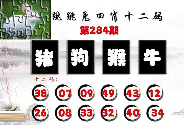 跳跳兔四肖十二碼 第284期