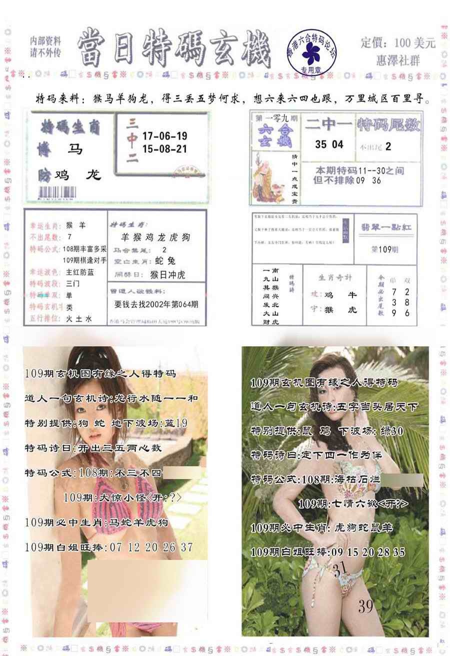 当日特码玄机-2 第109期