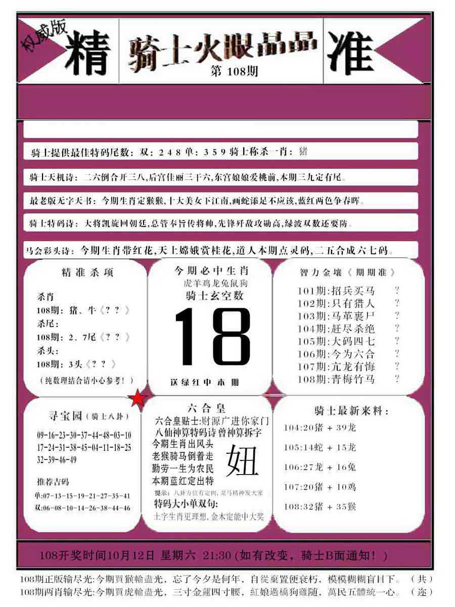 骑士火眼晶晶b 第108期