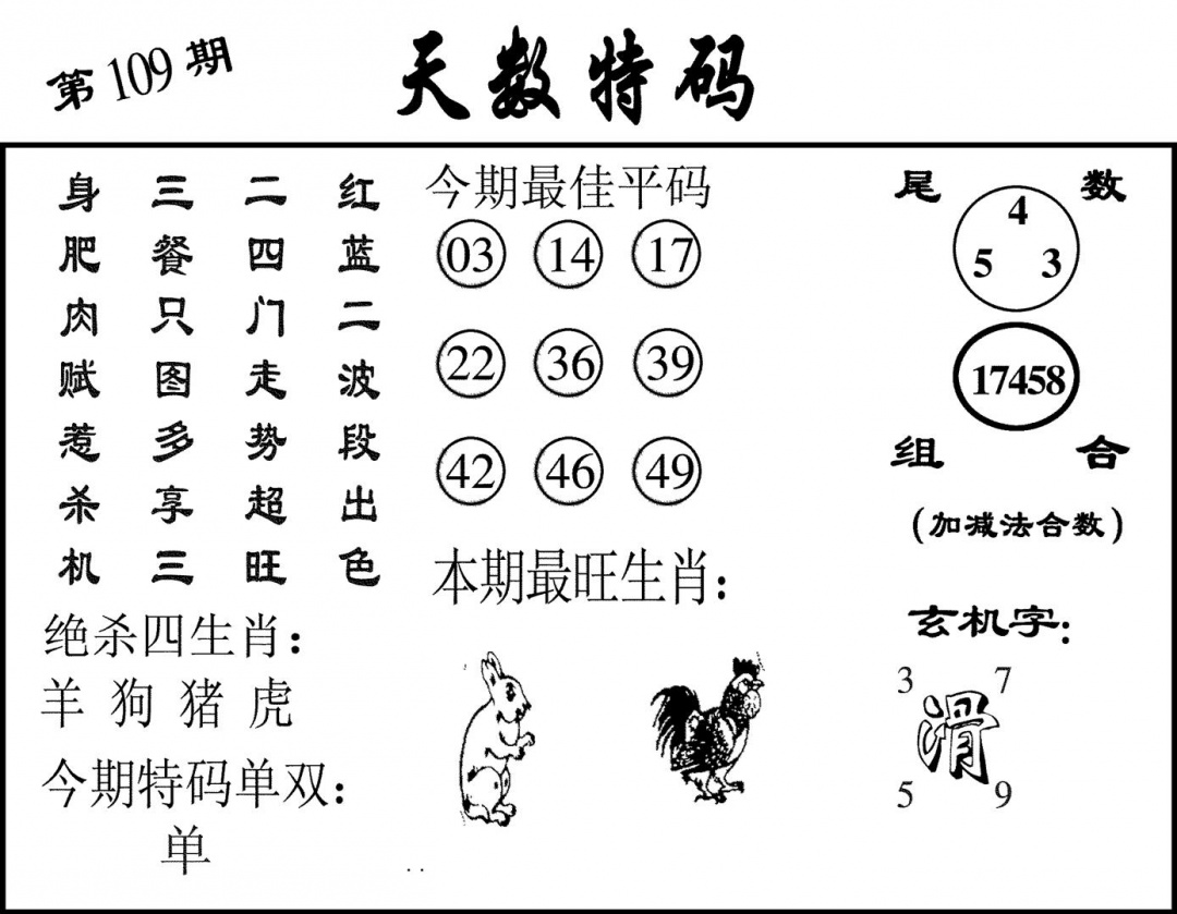 天数特码 第109期