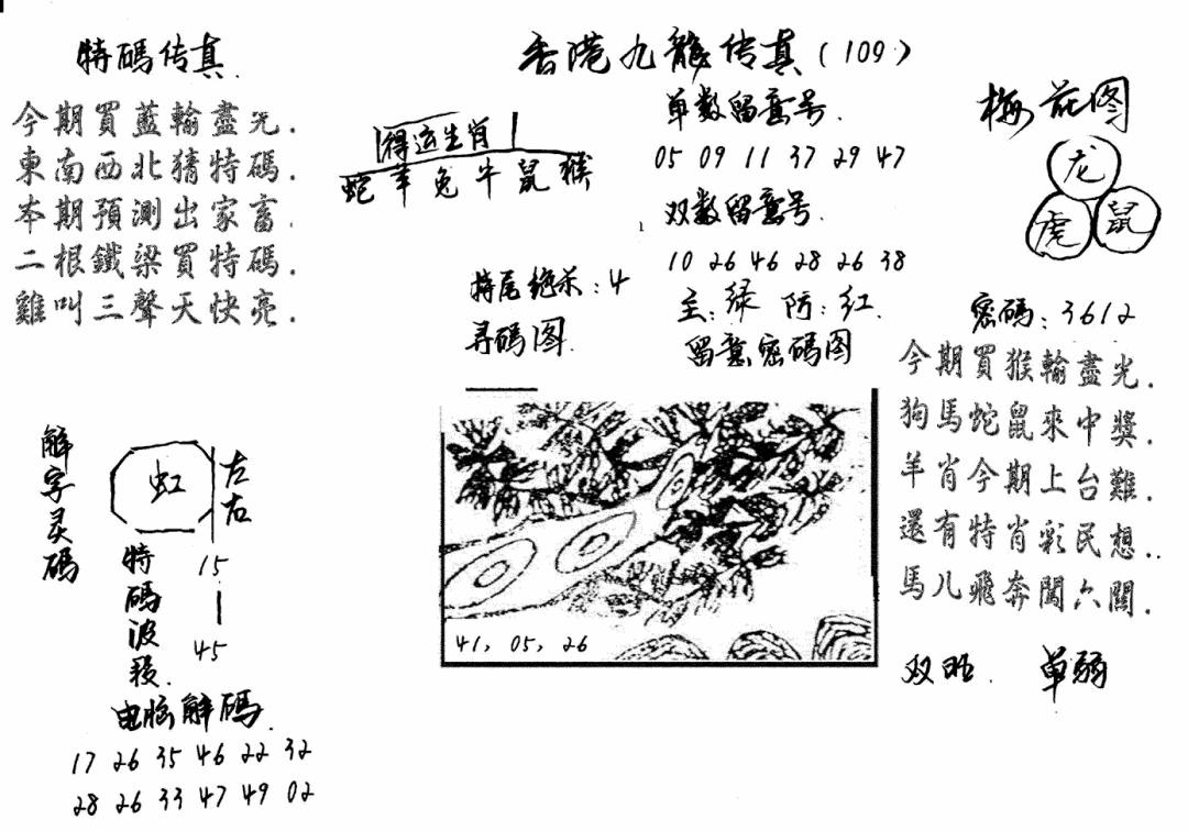 特码传真梅花图(手写版) 第109期