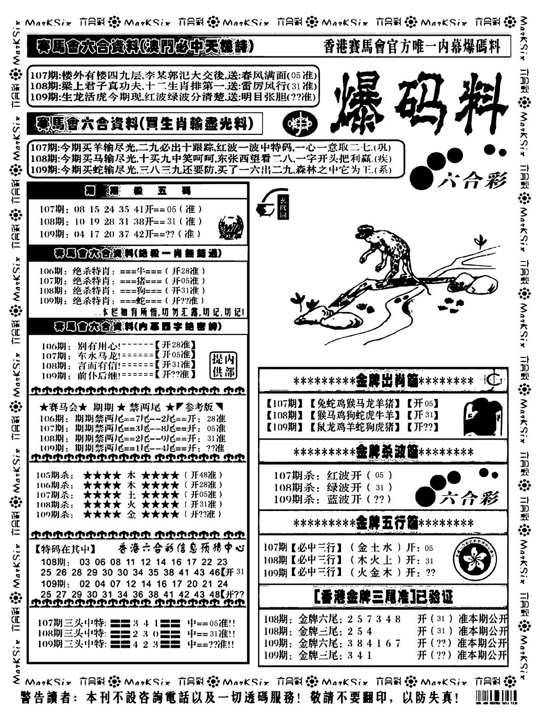 爆码料A 第109期