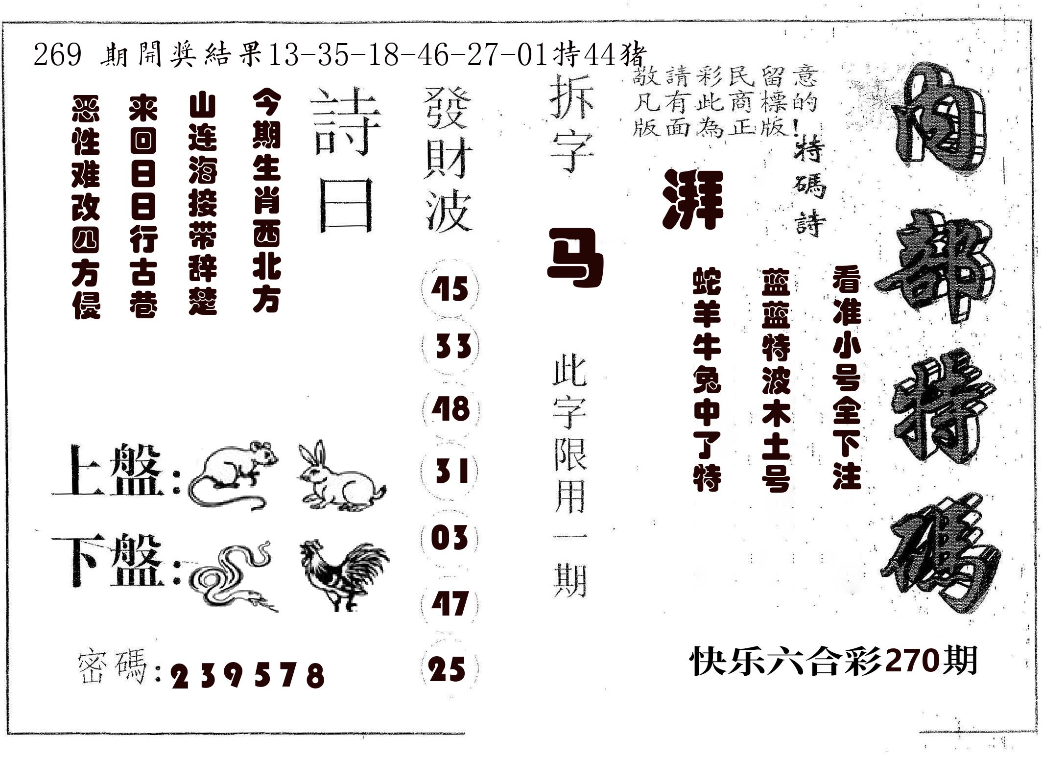 内部特码 第270期
