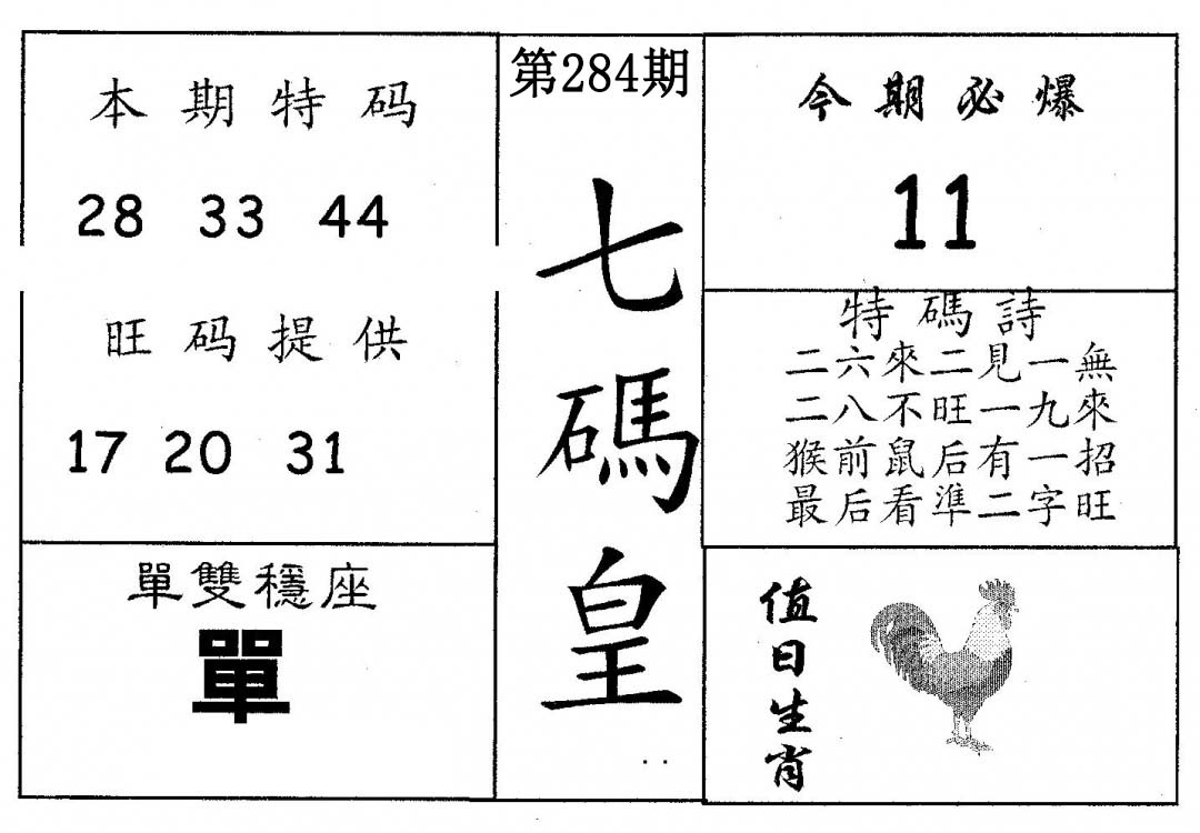 七码皇 第284期
