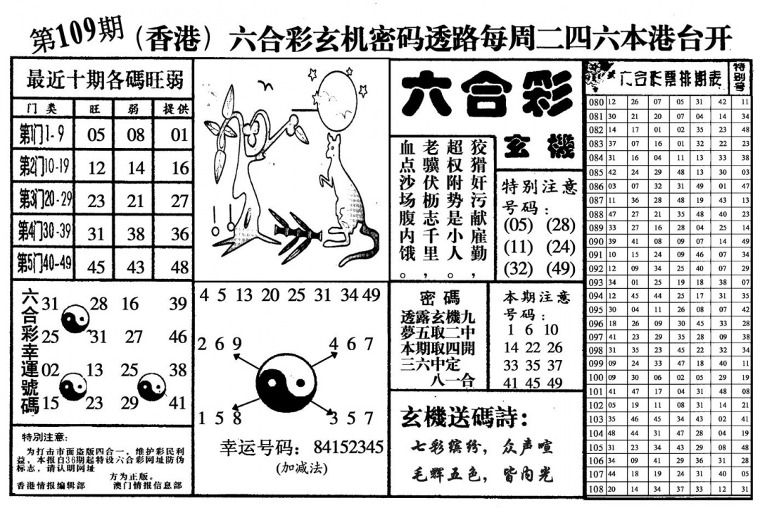 六合玄机 第109期